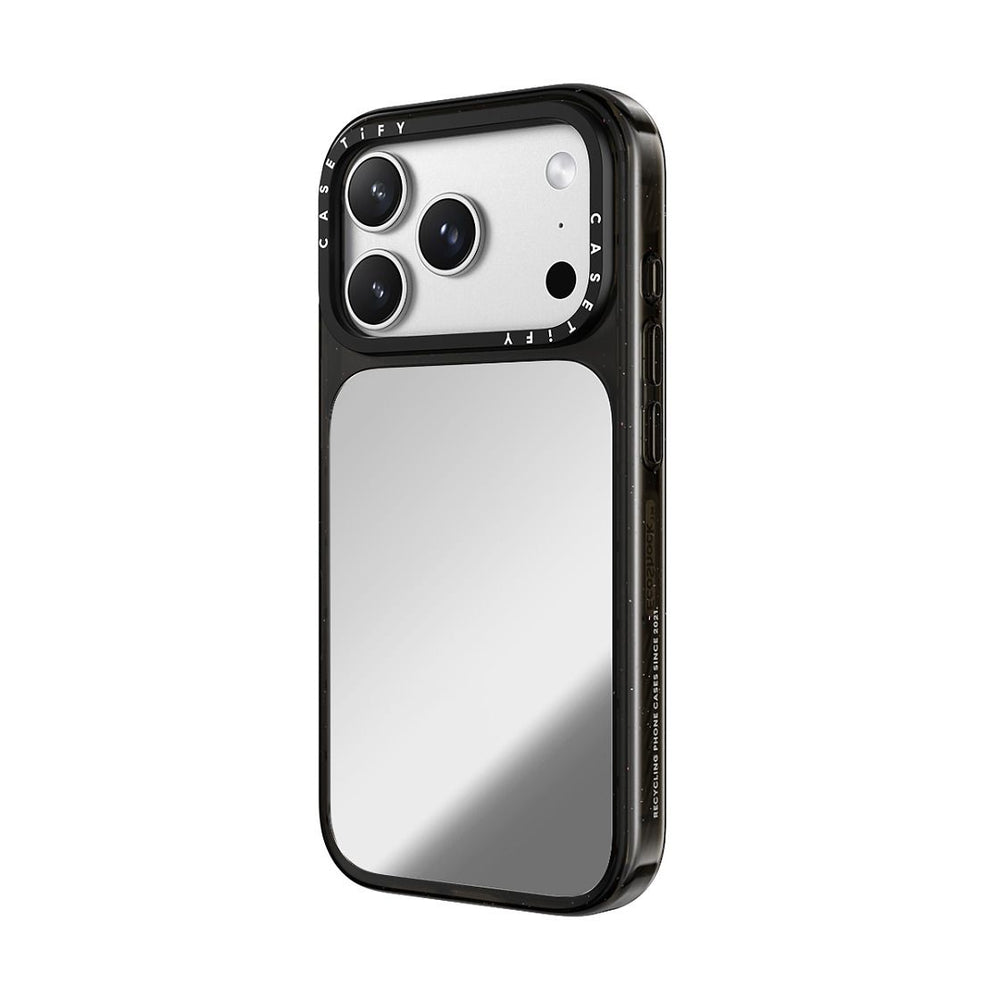 CASETiFY iPhone 18 Pro Impact Canvas Mirror Case | MagSafe Compatible, Reflective Mirror Back, Protective Phone Case, Raised Screen & Camera Edges, Charm-Ready - Silver / Glossy Black