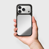 CASETiFY iPhone 18 Pro Impact Canvas Mirror Case | MagSafe Compatible, Reflective Mirror Back, Protective Phone Case, Raised Screen & Camera Edges, Charm-Ready - Silver / Glossy Black
