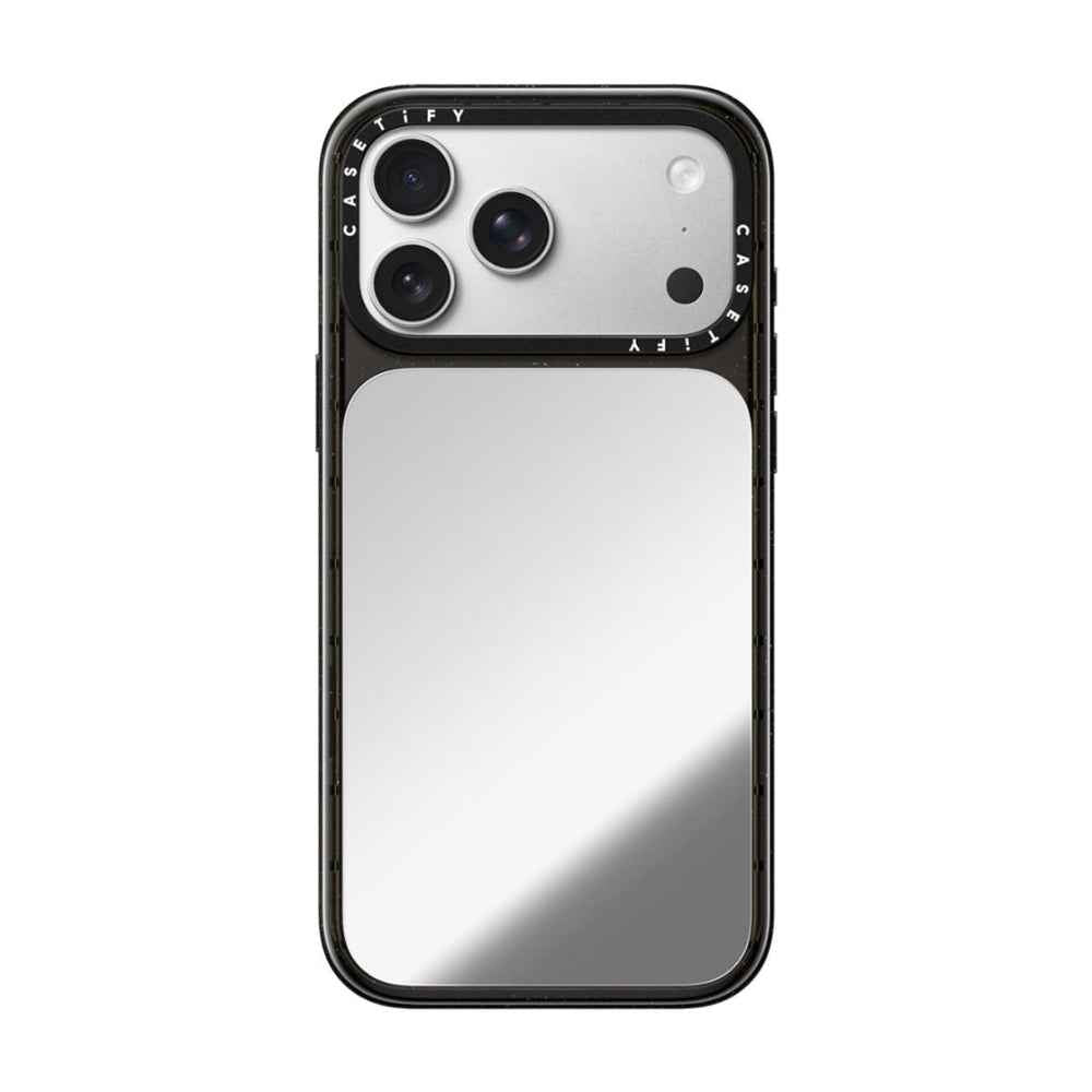 CASETiFY iPhone 18 Pro Max Impact Canvas Mirror Case | MagSafe Compatible, Reflective Mirror Back, Protective Phone Case, Raised Screen & Camera Edges, Charm-Ready - Silver / Glossy Black