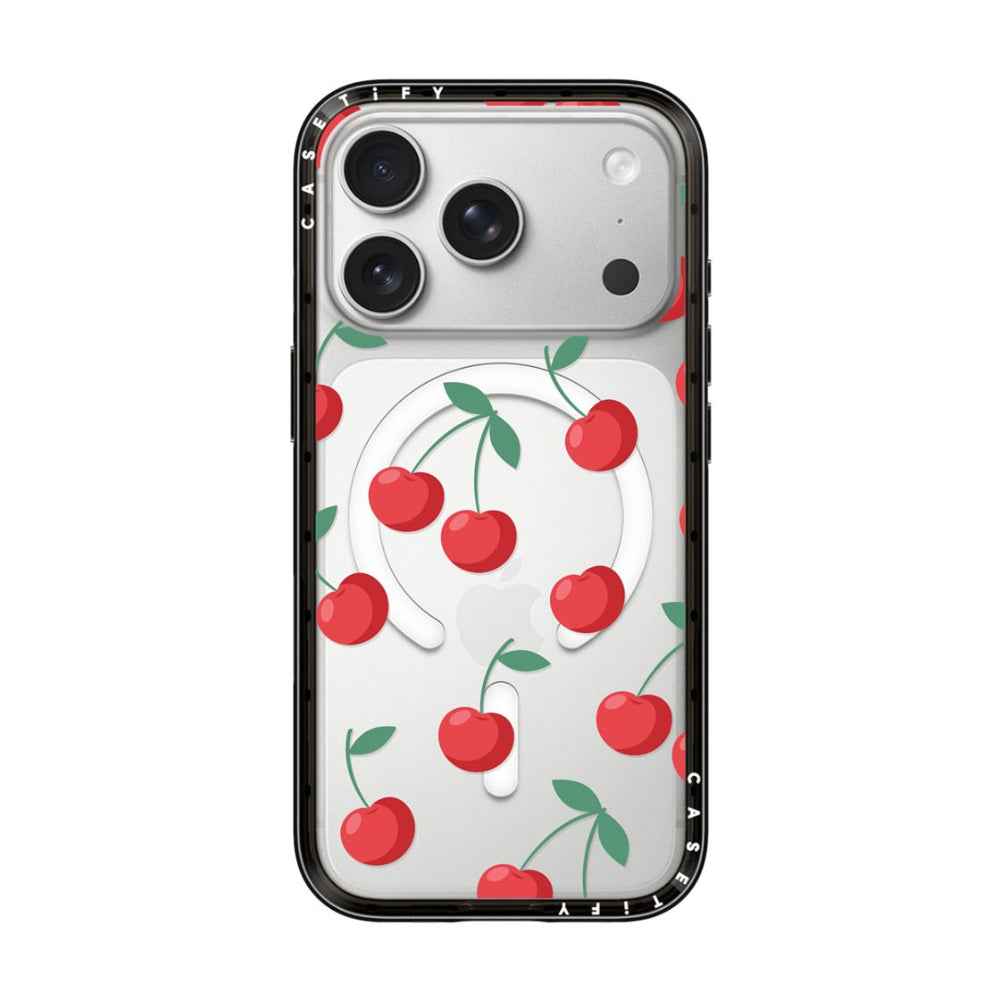 CASETiFY iPhone 18 Pro Compact Case | MagSafe Compatible, 4-Ft Drop Protection, 2x Military Grade, Slim Lightweight Case, Raised Bezel & Camera Ring, Charm-Ready - Black Frame / Cherries