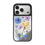 جراب CASETIFY لهاتف iPhone 17 Pro مزود بمرآة وغطاء Magsafe بنقشة زهور مضغوطة - فضي - أسود