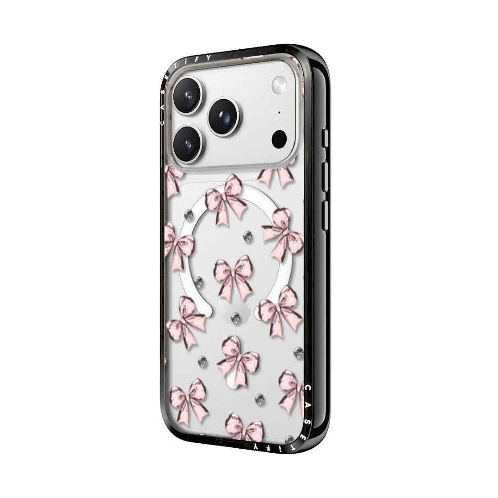 CASETiFY iPhone 18 Pro Compact Case | MagSafe Compatible, 4-Ft Drop Protection, 2x Military Grade, Slim Lightweight Case, Raised Bezel & Camera Ring, Charm-Ready, Black Frame / Metallic Pink Ribbon