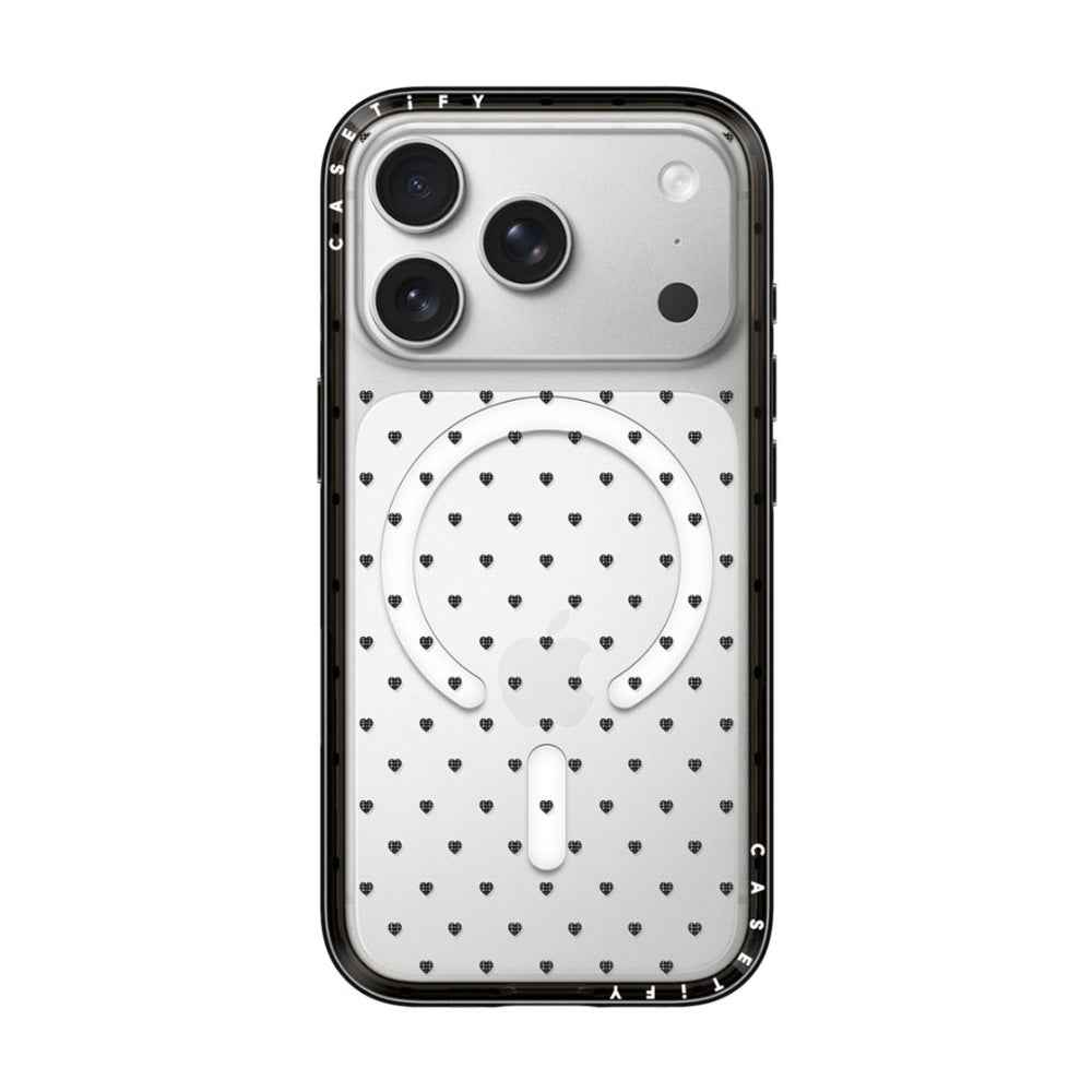 CASETiFY iPhone 18 Pro Compact Case | MagSafe Compatible, 4-Ft Drop Protection, 2x Military Grade, Slim Lightweight Case, Raised Bezel & Camera Ring, Charm-Ready - Black Frame / Polka Hearts