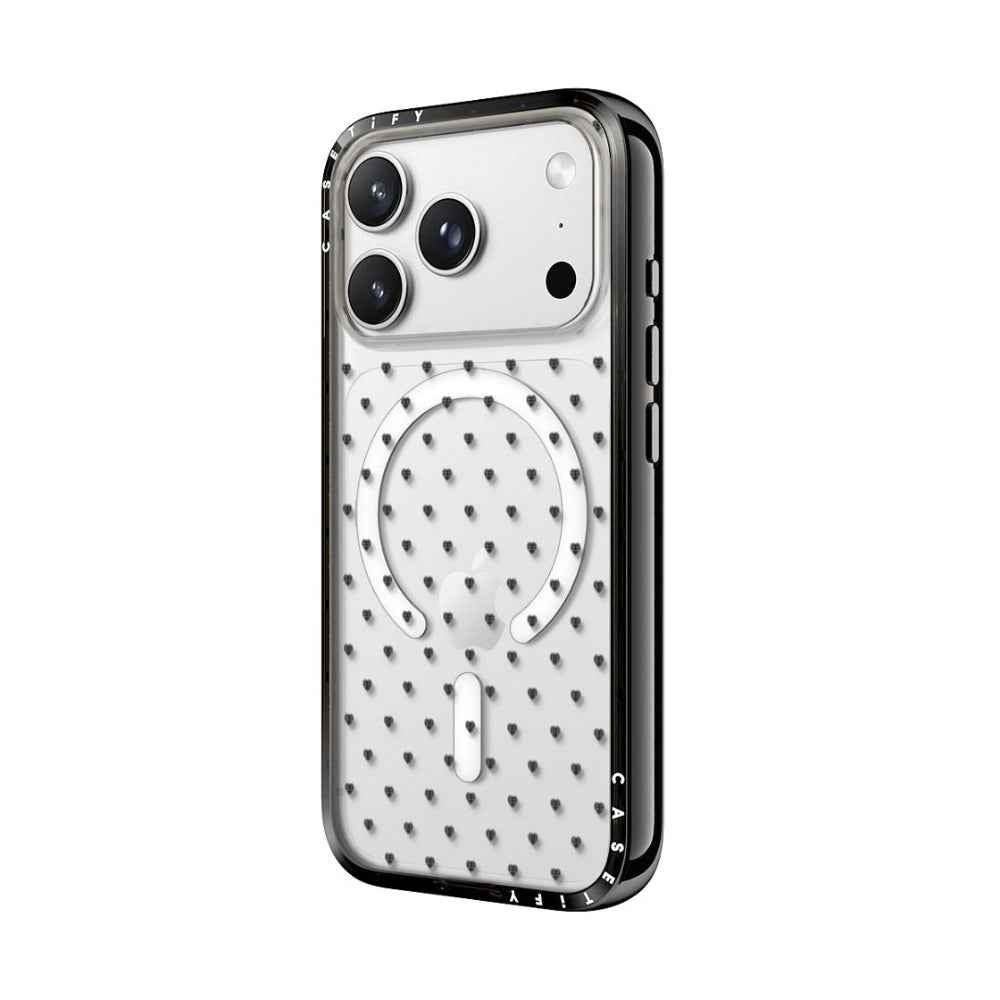 CASETiFY iPhone 18 Pro Compact Case | MagSafe Compatible, 4-Ft Drop Protection, 2x Military Grade, Slim Lightweight Case, Raised Bezel & Camera Ring, Charm-Ready - Black Frame / Polka Hearts