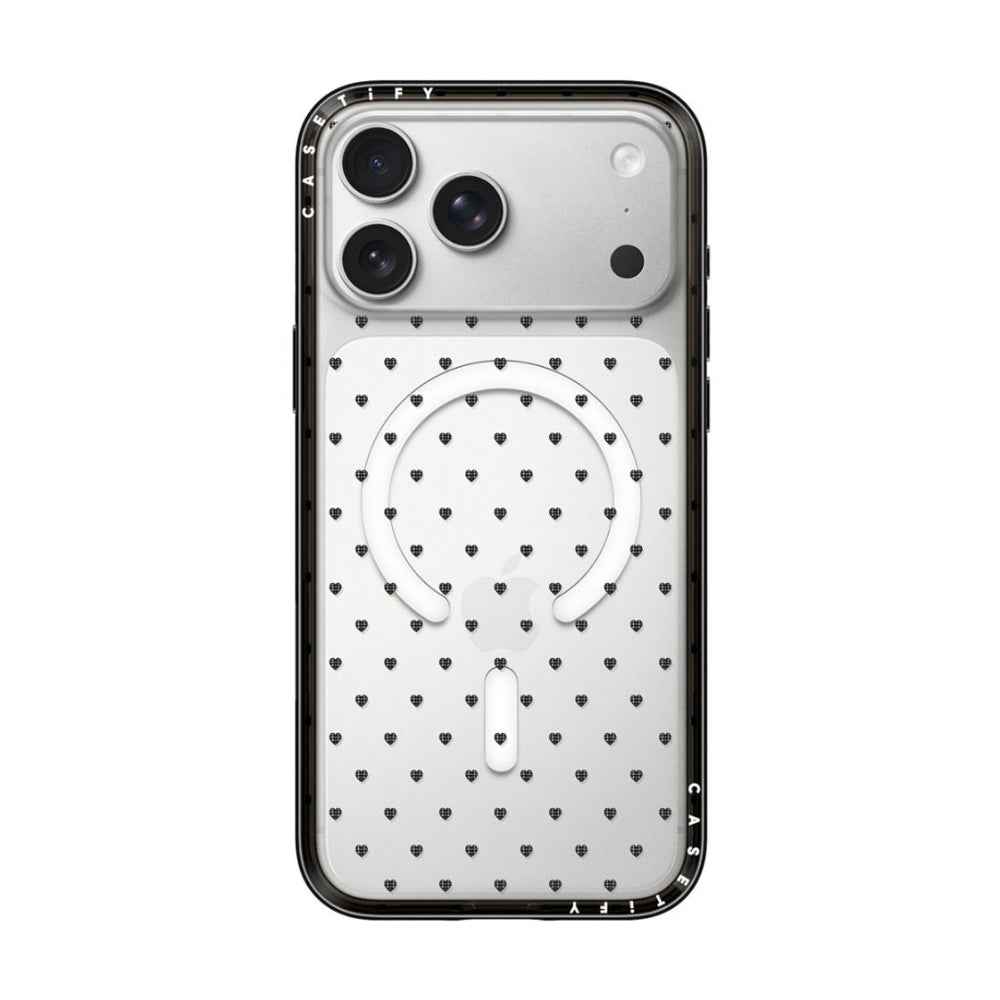CASETiFY iPhone 18 Pro Max Compact Case | MagSafe Compatible, 4-Ft Drop Protection, 2x Military Grade, Slim Lightweight Case, Raised Bezel & Camera Ring, Charm-Ready - Black Frame / Polka Hearts
