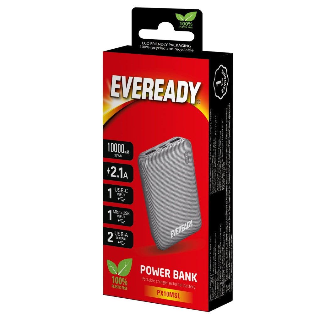 EVEREADY Fast Charger Portable Power Bank Mini 10000mAh - Silver