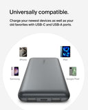 باور بانك بيلكين 10K، شحن معزز 15 واط، منفذ USB-C مزدوج 12 واط × 2، منفذ USB-A مزدوج، لون رمادي فضائي