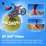 كاميرا Insta360 X4 للدراجات النارية، كاميرا حركة 8K بزاوية 360 درجة، مقاومة للماء