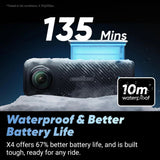 كاميرا Insta360 X4 للدراجات النارية، كاميرا حركة 8K بزاوية 360 درجة، مقاومة للماء