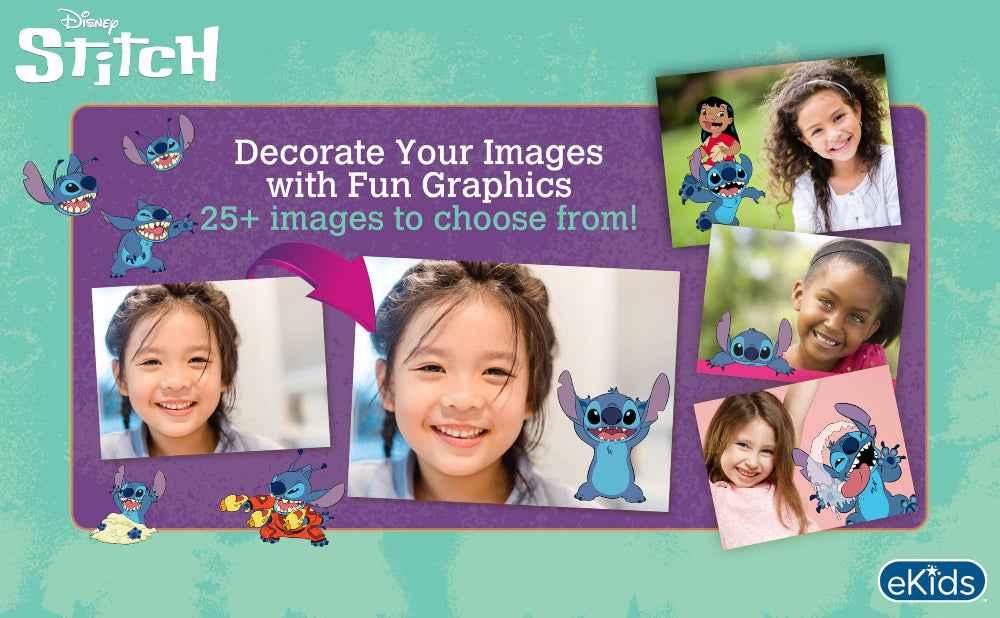ekids Kiddesign Digital Camera for Kids Lilo & Stitch, Kids Camera 2" Screen, Easy to Use Lightweight, 512MB SD Card and Strap included, Lilo and Stitch Toys for Boys and Girls