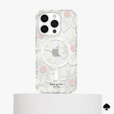 Kate Spade Clear Floral Case Compatible with iPhone 15 Pro 2023 6.1" - 10Ft Drop Protection Cover, Made from Recycled Materials, Magsafe Wireless Charging Compatible - Hollyhock Cream