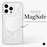 Kate Spade Clear Floral Case Compatible with iPhone 15 Pro Max 2023 6.7" - 10Ft Drop Protection Cover, Made from Recycled Materials, Magsafe Wireless Charging Compatible - Modern Floral Silver