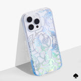 Kate Spade Clear Floral Case Compatible with iPhone 15 Pro Max 2023 6.7" - 10Ft Drop Protection Cover, Made from Recycled Materials, Magsafe Wireless Charging Compatible - Modern Floral Silver