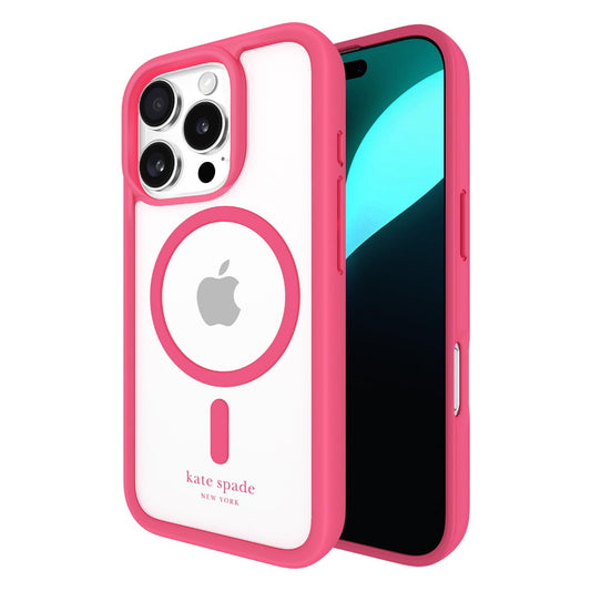 Case-mate Kate Spade MagSafe Ultra Protective Case for iPhone 16 Pro 6.3" 2024| 16-Ft Drop Protection, Shock Absorbing Flexible Sides, Raised Edges, Clear Back - PomPom Pink