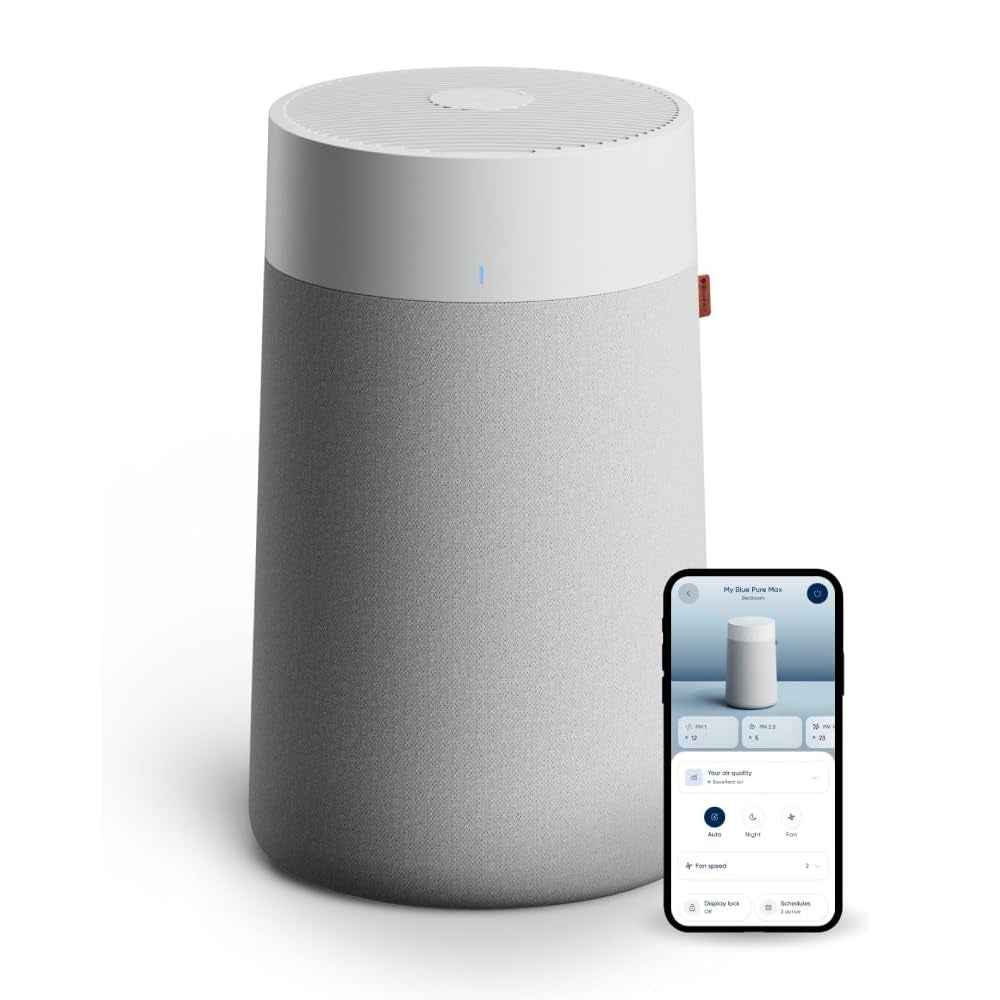 BLUEAIR Blue Max 3450i | Hi-Performance Air Purifier, 3-Stage Filtration, Collects Dust, Gas, Pet Hair, VOCs, Washable Fabric Pre-Filter, for Home/Office – Up to 540 sqf Room size - White Grey (Copy)