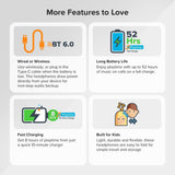 myFirst CareBuds Max - Wireless Headphones for Kids with Microphone Interchangeable EarPads Smart Volume Limit 52 Hours Playtime Fast Charging (Blueberry Pop)