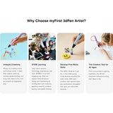 myFirst 3dPen Artist 3D Printing Pen for Kids & Teens – Adjustable Temperature, OLED Display, Biodegradable PLA Filament Included (6 Colors), Safe Creative Tool for Art, STEM & DIY Projects - Blue