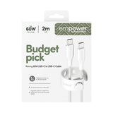 PanzerGlass USB C to USB C Cable 2m EMPOWER, 60W Fast Type-C Sync & Charge Heavy-Duty Braided Cable, for Macbooks, Laptops, Tablets, iPhone 17/16/15, iPads, Airpods, Silver White