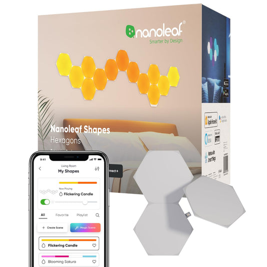 NANOLEAF Shapes Hexagons Expansion Pack - Smart WiFi LED Panel System w/ Music Visualizer - 3 Pack - White - controller not included
