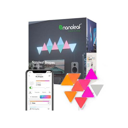 NANOLEAF Shapes Triangles Starter Kit - Smart WiFi LED Panel System w/ Music Visualizer - 9 Pack - White