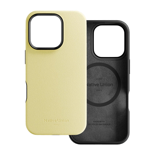 Native Union ACTIVE Case w/ Magsafe for Apple iPhone 16 Pro 6.3" 2024|10-Ft Drop & Scratch Protection, Leather-like finish, Recycled Materials, Raised Edges, Wireless Charging - Lemon