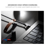 Native Union BELT DUO PRO 240W USB-C to C+LIGHTNING 2.4M- Universal Charging Cable w/ Leather Strap, for Apple MacBook Pro/Air, iPad Pro/Air, iPhone15/14/13/12 S24/23, Airpods, Type-C Devices - Cosmos