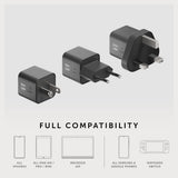 Native Union Fast GaN Charger PD 30W| USB-C Ultra Portable charger, Drop Protection, Great for Travel, Multi Plugs (EU/UK/US) for Apple iPhone, iPads, MacBook Air, Android, Samsung - Black