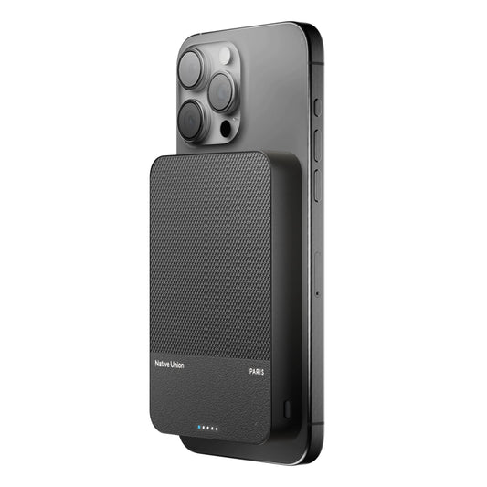 Native Union (RE) Classic Power Bank 10000mAh| Slim Magnetic Power Bank, Fast 15W Qi2 Wireless Charging, Leather Finish, for Apple iPhone 16/15/14/13/12 Pro/Pro Max/Plus MagSafe Compatible - Black