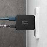 Native Union Pocket GaN Charger PD 65W USB-C Dual Port Fast Charger, Ultra-Slim Travel Wall Adapter for Laptop, Tablet & Phone, Power Delivery GaN Charging, Compact Pocket Design (EU Plug) - Black