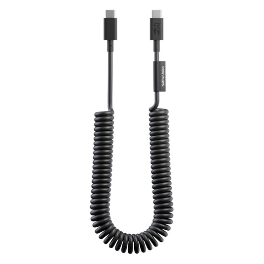 Native Union POP Cable XL USB-C to USB-C Retractable Charging Cable, 60W Fast Charge, Coiled Tangle-Free Design, Stretchable up to 7.9ft, Durable 30,000 Bends for iPhone 15, iPad, MacBook & More - Black