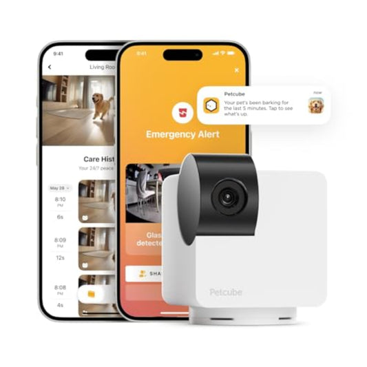 كاميرا Petcube 360 | كاميرا ذكية عالية الدقة للحيوانات الأليفة تعمل بالذكاء الاصطناعي - أبيض