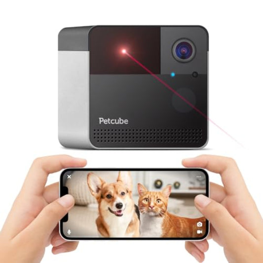 كاميرا Petcube Play 2 | كاميرا ذكية عالية الدقة للحيوانات الأليفة تعمل بالذكاء الاصطناعي مع مؤشر ليزر - رمادي
