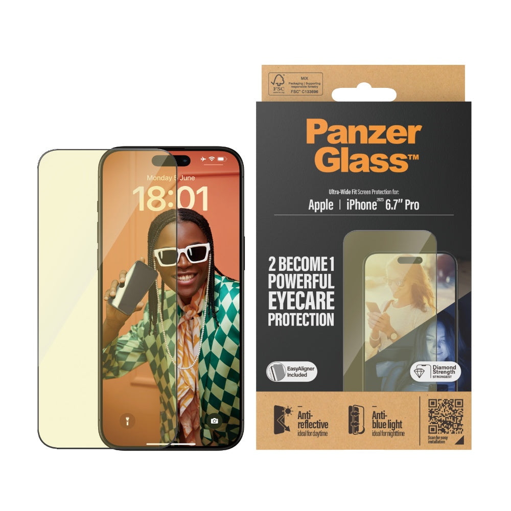 PANZERGLASS iPhone 15 Pro Max - UWF Screen Protector with Anti-Reflective &amp; Bluelight - Clear