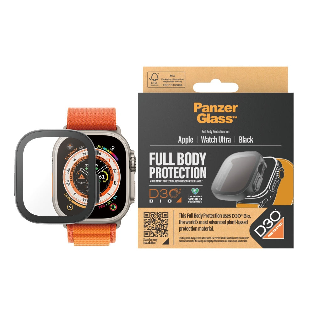 PANZERGLASS Apple Watch Ultra 49mm Ultra Full Body Screen Protector with D3O Black Frame - Clear