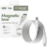 PanzerGlass Empower USB-C To USB-C Cable 240W| Fast Charging Cable with Magnetic Coiling Design, 1.5M Length, for Laptops, Tablets, Phones, USB-C Device, White