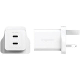 PanzerGlass Wall Charger Type C 45W EMPOWER, Dual Ports 2x USB-C, Fast Hi-Speed GAN Charging, MacBook Pro/Air, Laptop, Tablet, iPhone, Samsung, UK Plug, Silver White