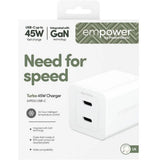 PanzerGlass Wall Charger Type C 45W EMPOWER, Dual Ports 2x USB-C, Fast Hi-Speed GAN Charging, MacBook Pro/Air, Laptop, Tablet, iPhone, Samsung, UK Plug, Silver White