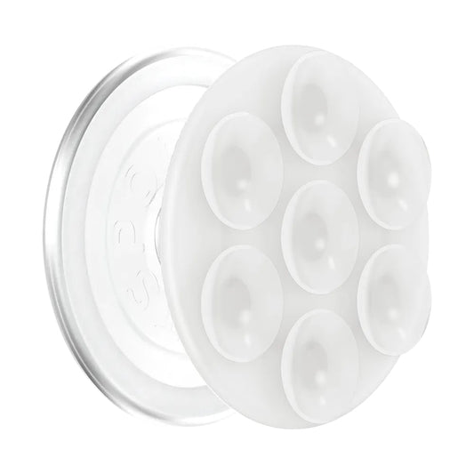 PopSockets MagSafe Suck-Up 3-in-1 Grip Stand Mount| Magnetic Phone Holder, Strong Hold on Mirrors & Flat Surfaces, for iPhone 17/16/15/14/13/12, Adapter Ring for non-MagSafe Phones & Cases - Clear
