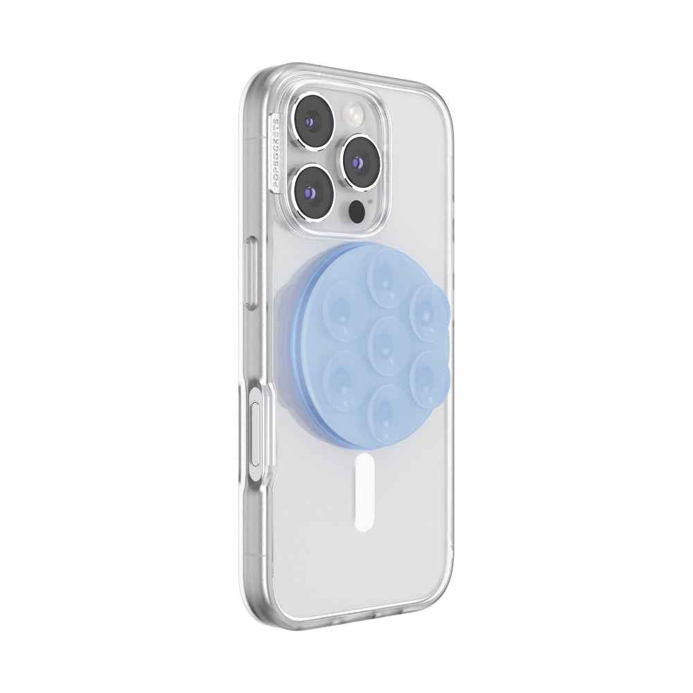 PopSockets MagSafe Suck-Up 3-in-1 Grip Stand Mount| Magnetic Phone Holder, Strong Hold on Mirrors & Flat Surfaces, for iPhone 17/16/15/14/13/12, Adapter Ring for non-MagSafe Phones & Cases - Frost