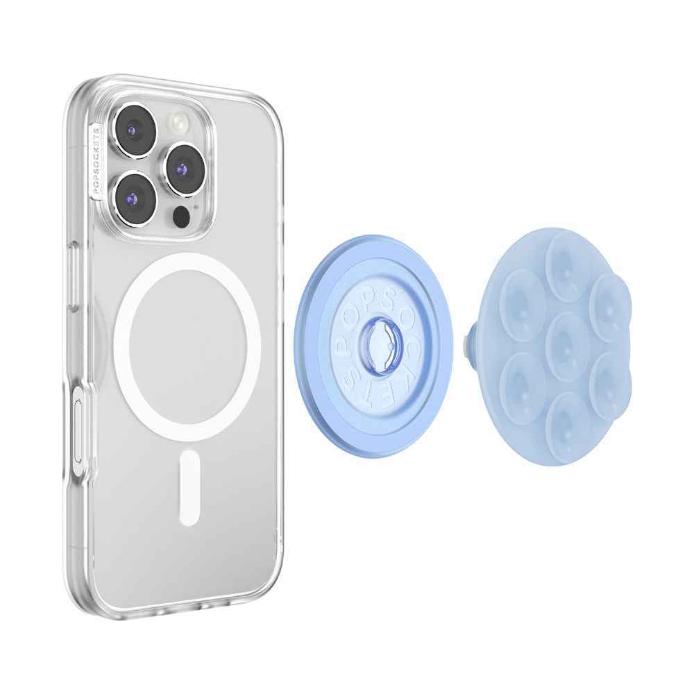 PopSockets MagSafe Suck-Up 3-in-1 Grip Stand Mount| Magnetic Phone Holder, Strong Hold on Mirrors & Flat Surfaces, for iPhone 17/16/15/14/13/12, Adapter Ring for non-MagSafe Phones & Cases - Frost (Copy)