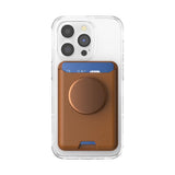 محفظة PopSockets الجلدية MagSafe PopWallet+ | محفظة جلدية لحمل البطاقات + مقبض + حامل، تتسع لـ 3 بطاقات، مغناطيس قوي، لأجهزة iPhone 15/14/13/12، تتضمن حلقة محول للهواتف والأغطية غير المتوافقة مع MagSafe - لون كونياك