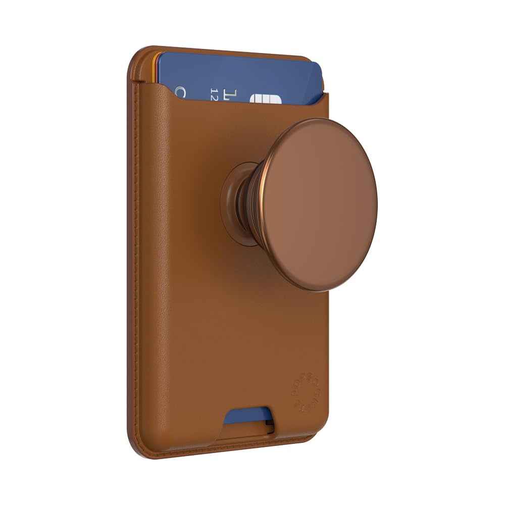 PopSockets Leather MagSafe PopWallet+|Leather Wallet Card Holder + Grip + Stand, Holds 3pcs of cards, Strong Magnet, for iPhone 15/14/13/12 Incl. Adapter Ring for non-MagSafe Phones & Cases - Cognac (Copy)
