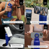 RINGO PRO Water Bottle with Sip Straw Lid| Stainless Steel Hydration Bottle w/ Integrated Magnetic Phone Mount, 12Hrs Hot/24Hrs Cold, BPA-Free, Works w/ Phones & Tablets - Blue 24Oz / 710ml