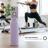 RINGO PRO Water Bottle with Sip Straw Lid| Stainless Steel Hydration Bottle w/ Integrated Magnetic Phone Mount, 12Hrs Hot/24Hrs Cold, BPA-Free, Works w/ Phones & Tablets - Lilac 24Oz / 710ml