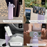 RINGO PRO Water Bottle with Sip Straw Lid| Stainless Steel Hydration Bottle w/ Integrated Magnetic Phone Mount, 12Hrs Hot/24Hrs Cold, BPA-Free, Works w/ Phones & Tablets - Lilac 24Oz / 710ml
