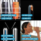 RINGO Water Bottle + Free Magnetic Booster Ring| Stainless Steel Hydration Bottle w/ Integrated MagSafe Phone Mount, 12Hrs Hot/24Hrs Cold, BPA-Free , Works w/ All Devices Android & iOS - Orange 32Oz
