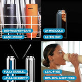 RINGO Water Bottle + Free Magnetic Booster Ring| Stainless Steel Hydration Bottle w/ Integrated MagSafe Phone Mount, 12Hrs Hot/24Hrs Cold, BPA-Free, Works w/ All Devices Android & iOS- Stainless 32Oz