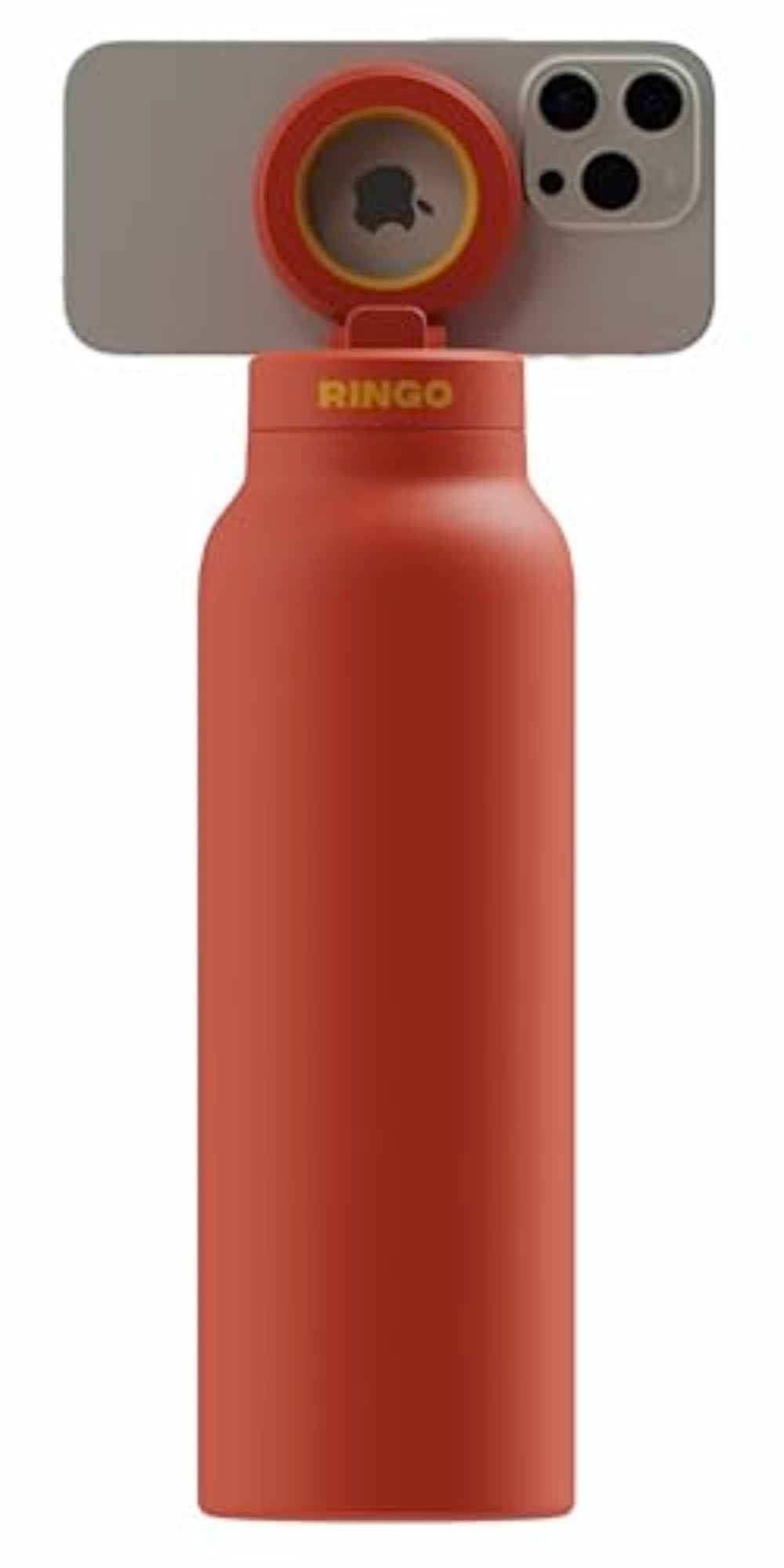 RINGO PRO Water Bottle with Sip Straw Lid| Stainless Steel Hydration Bottle w/ Integrated Magnetic Phone Mount, 12Hrs Hot/24Hrs Cold, BPA-Free, Works w/ Phones & Tablets - Orange 24Oz / 710ml
