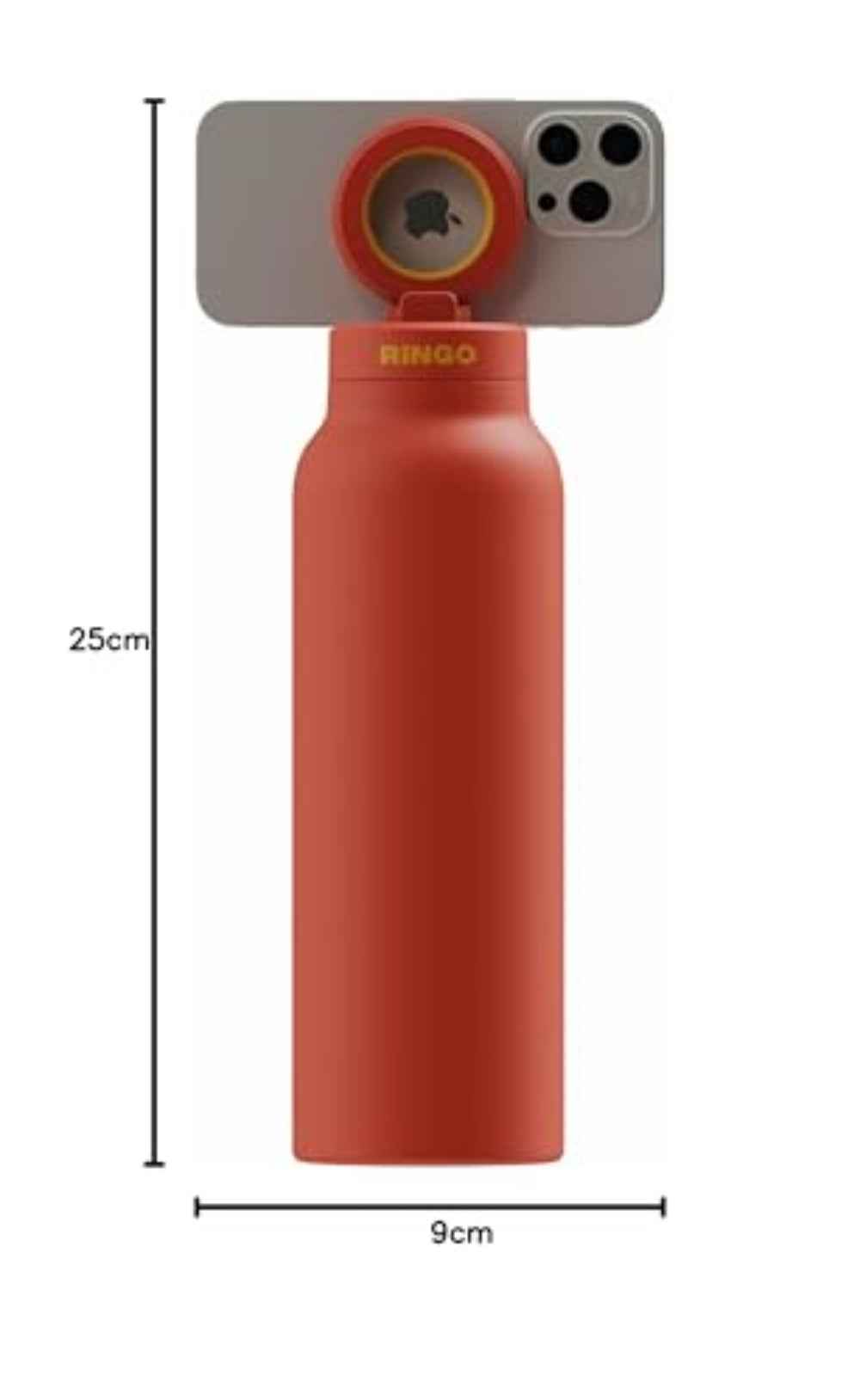 RINGO PRO Water Bottle with Sip Straw Lid| Stainless Steel Hydration Bottle w/ Integrated Magnetic Phone Mount, 12Hrs Hot/24Hrs Cold, BPA-Free, Works w/ Phones & Tablets - Orange 24Oz / 710ml