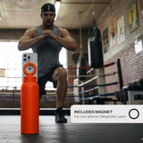 RINGO PRO Water Bottle with Sip Straw Lid| Stainless Steel Hydration Bottle w/ Integrated Magnetic Phone Mount, 12Hrs Hot/24Hrs Cold, BPA-Free, Works w/ Phones & Tablets - Orange 24Oz / 710ml